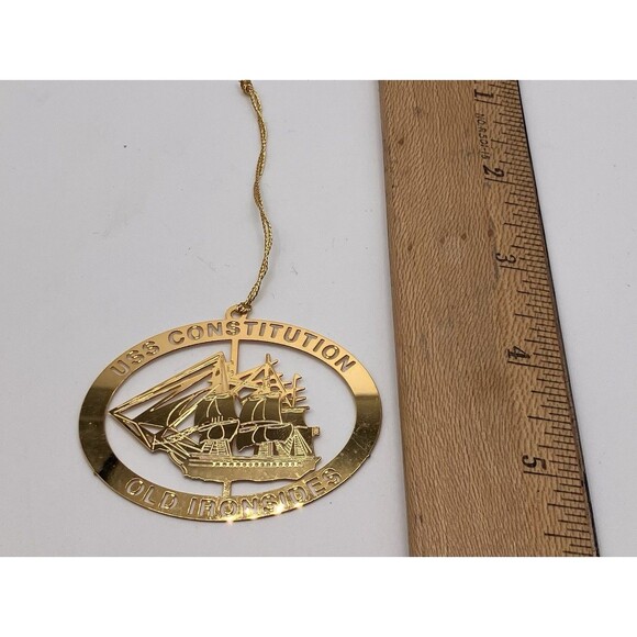 Gold Tone USS Constitution Old Ironsides Nautical Christmas Ornament - Picture 3 of 3